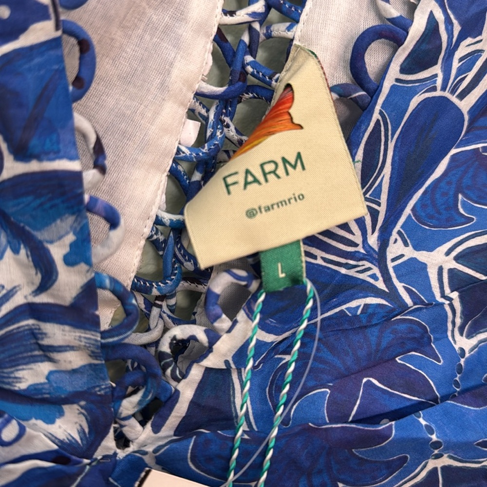 Farm Rio L Blue Tile Dream Short Sleeve Mini Dress - Picture 7 of 12
